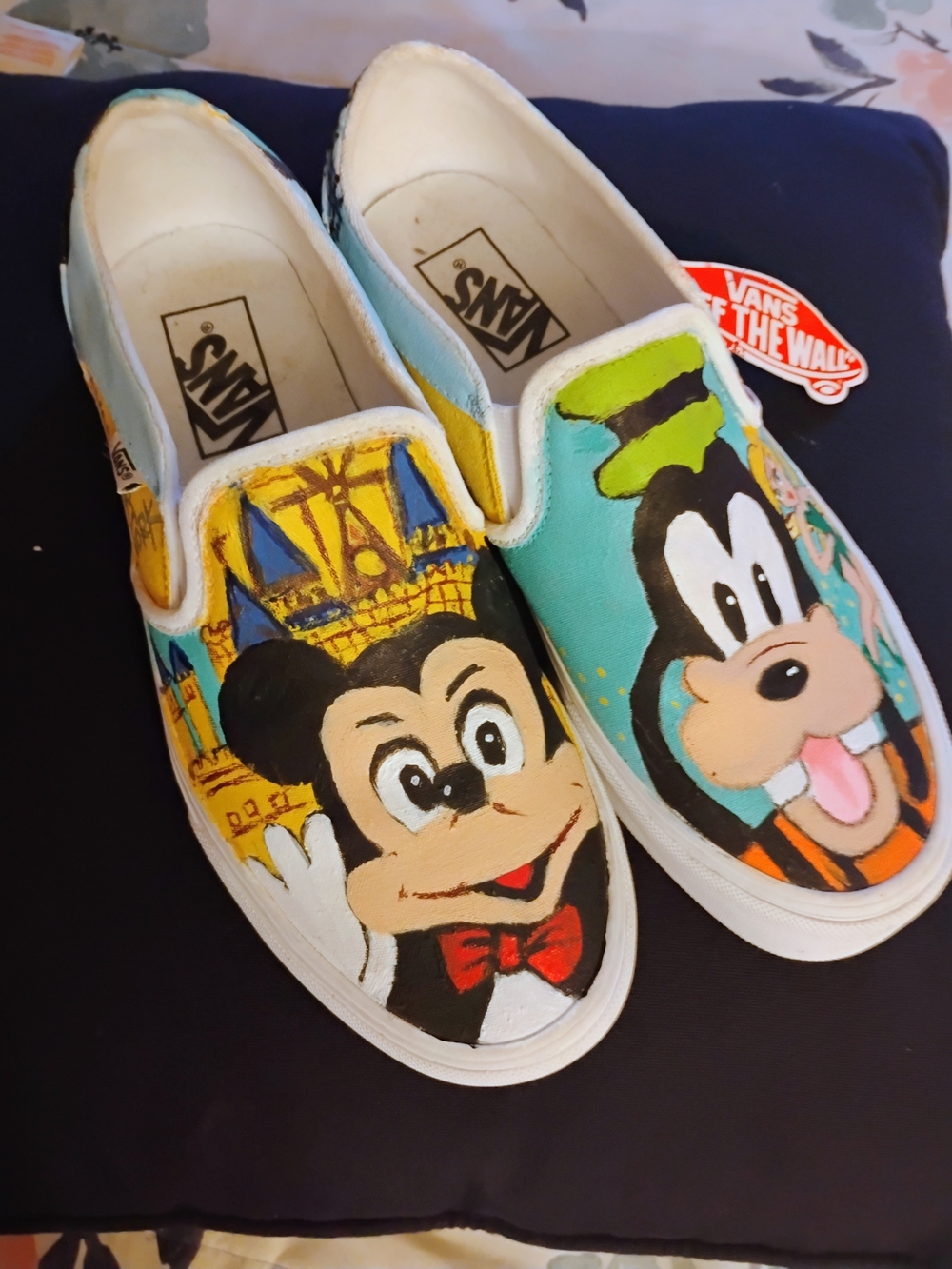 Vans Kids Slip-On Sneakers with Mickey & Goofy Art - Multi